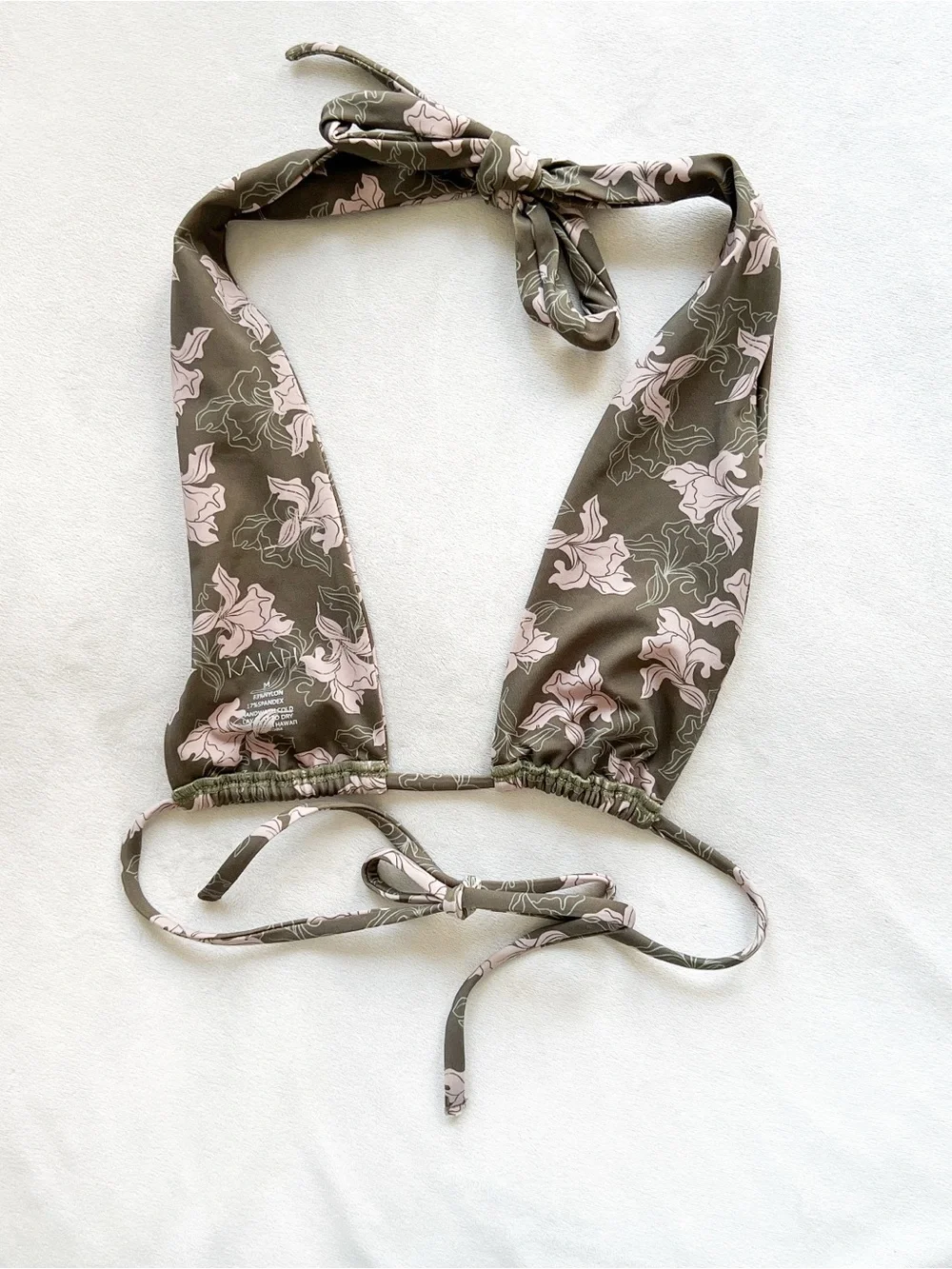 KAIAH Olive & Pink Floral Tiny Triangle Halter Bikini Top - Medium